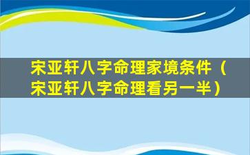 宋亚轩八字命理家境条件（宋亚轩八字命理看另一半）