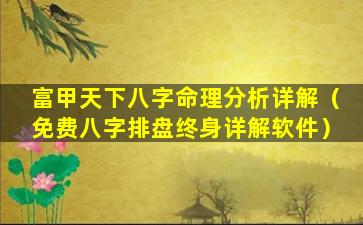 富甲天下八字命理分析详解（免费八字排盘终身详解软件）