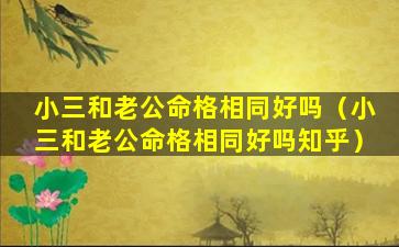 小三和老公命格相同好吗（小三和老公命格相同好吗知乎）