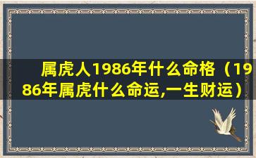 属虎人1986年什么命格（1986年属虎什么命运,一生财运）