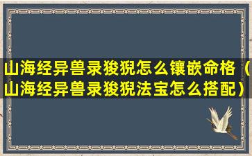 山海经异兽录狻猊怎么镶嵌命格（山海经异兽录狻猊法宝怎么搭配）