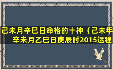 己未月辛巳日命格的十神（己未年辛未月乙巳日庚辰时2015运程）