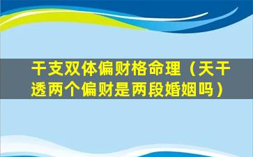 干支双体偏财格命理（天干透两个偏财是两段婚姻吗）