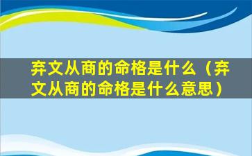 弃文从商的命格是什么（弃文从商的命格是什么意思）