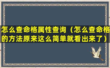 怎么查命格属性查询（怎么查命格的方法原来这么简单就看出来了）