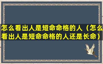 怎么看出人是短命命格的人（怎么看出人是短命命格的人还是长命）