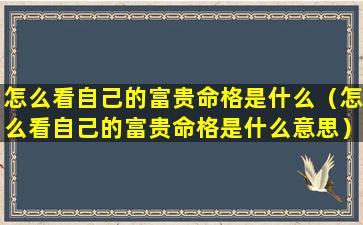 怎么看自己的富贵命格是什么（怎么看自己的富贵命格是什么意思）