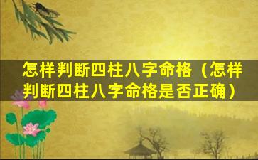 怎样判断四柱八字命格（怎样判断四柱八字命格是否正确）