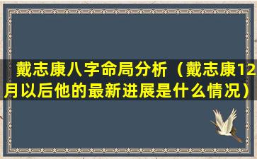 戴志康八字命局分析（戴志康12月以后他的最新进展是什么情况）