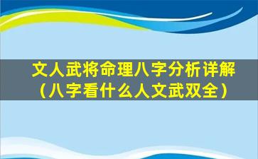 文人武将命理八字分析详解（八字看什么人文武双全）