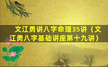 文江勇讲八字命理35讲（文江勇八字基础讲座第十九讲）