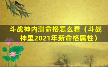 斗战神内测命格怎么看（斗战神里2021年新命格属性）