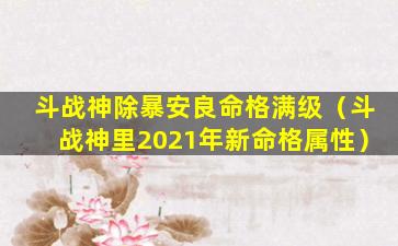 斗战神除暴安良命格满级（斗战神里2021年新命格属性）