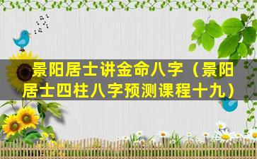 景阳居士讲金命八字（景阳居士四柱八字预测课程十九）