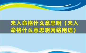 未入命格什么意思啊（未入命格什么意思啊网络用语）