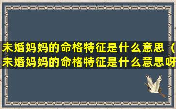 未婚妈妈的命格特征是什么意思（未婚妈妈的命格特征是什么意思呀）