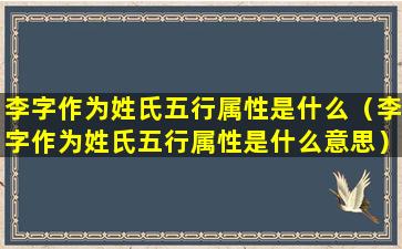 李字作为姓氏五行属性是什么（李字作为姓氏五行属性是什么意思）