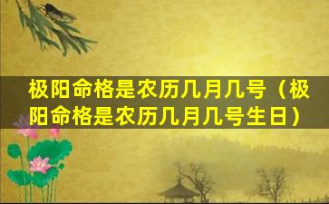 极阳命格是农历几月几号（极阳命格是农历几月几号生日）