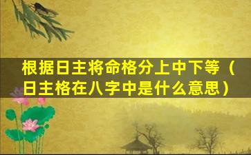 根据日主将命格分上中下等（日主格在八字中是什么意思）