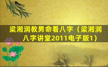 梁湘润教男命看八字（梁湘润八字讲堂2011电子版1）