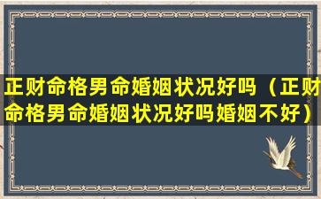 正财命格男命婚姻状况好吗（正财命格男命婚姻状况好吗婚姻不好）