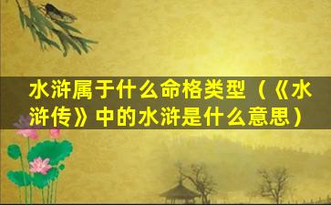 水浒属于什么命格类型（《水浒传》中的水浒是什么意思）