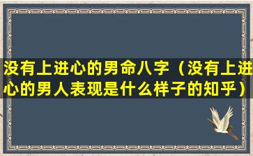 没有上进心的男命八字（没有上进心的男人表现是什么样子的知乎）