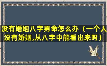 没有婚姻八字男命怎么办（一个人没有婚姻,从八字中能看出来吗）