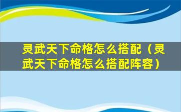 灵武天下命格怎么搭配（灵武天下命格怎么搭配阵容）