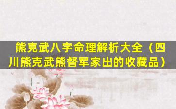 熊克武八字命理解析大全（四川熊克武熊督军家出的收藏品）