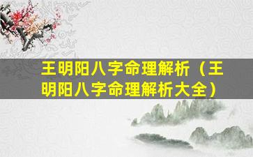 王明阳八字命理解析（王明阳八字命理解析大全）