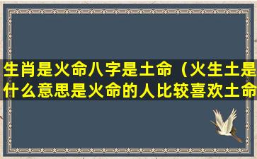 生肖是火命八字是土命（火生土是什么意思是火命的人比较喜欢土命的人么）