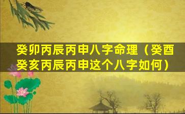 癸卯丙辰丙申八字命理（癸酉癸亥丙辰丙申这个八字如何）