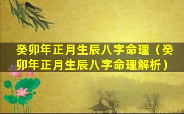 癸卯年正月生辰八字命理（癸卯年正月生辰八字命理解析）