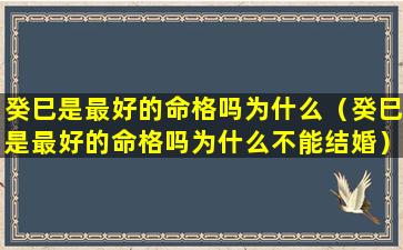 癸巳是最好的命格吗为什么（癸巳是最好的命格吗为什么不能结婚）