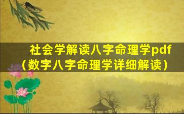 社会学解读八字命理学pdf（数字八字命理学详细解读）