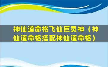 神仙道命格飞仙巨灵神（神仙道命格搭配神仙道命格）