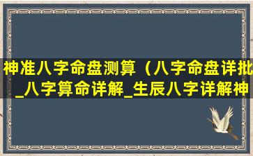 神准八字命盘测算（八字命盘详批_八字算命详解_生辰八字详解神巴巴测试网）