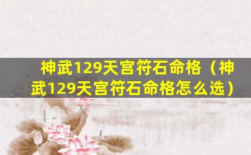 神武129天宫符石命格（神武129天宫符石命格怎么选）