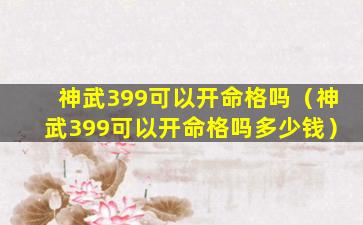 神武399可以开命格吗（神武399可以开命格吗多少钱）