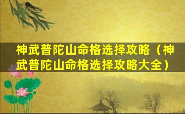 神武普陀山命格选择攻略（神武普陀山命格选择攻略大全）