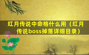 红月传说中命格什么用（红月传说boss掉落详细目录）