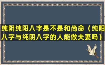 纯阴纯阳八字是不是和尚命（纯阳八字与纯阴八字的人能做夫妻吗）