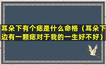 耳朵下有个痣是什么命格（耳朵下边有一颗痣对于我的一生好不好）