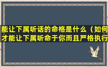 能让下属听话的命格是什么（如何才能让下属听命于你而且严格执行）