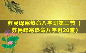 苏民峰寒热命八字班第三节（苏民峰寒热命八字班20堂）