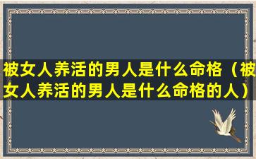 被女人养活的男人是什么命格（被女人养活的男人是什么命格的人）