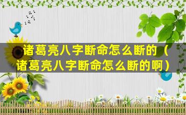 诸葛亮八字断命怎么断的（诸葛亮八字断命怎么断的啊）