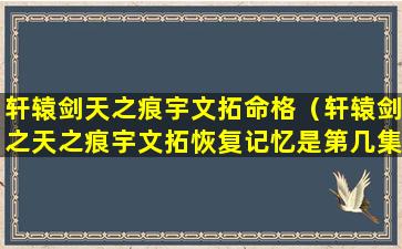 轩辕剑天之痕宇文拓命格（轩辕剑之天之痕宇文拓恢复记忆是第几集）