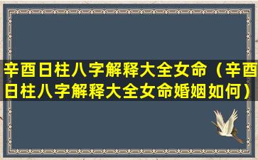 辛酉日柱八字解释大全女命（辛酉日柱八字解释大全女命婚姻如何）